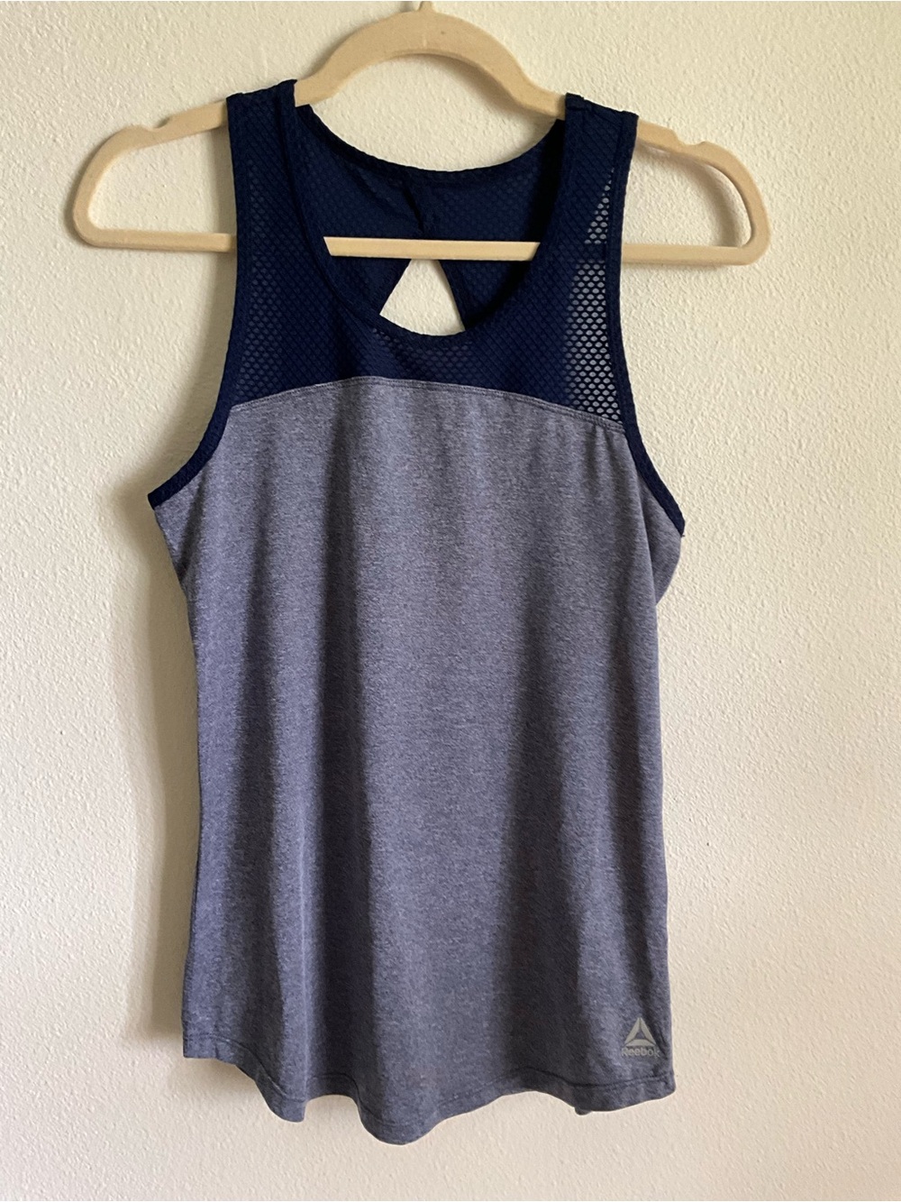 Reebok Navy Mesh Yoke Heathered Navy Active Running Tank